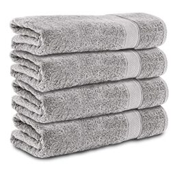 Komfortec Set of 4 Hand Towels 50 x 100 cm 100% Cotton Terry Towelling Soft Silver