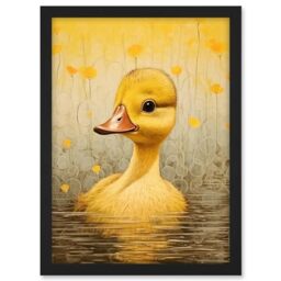Artery8 Yellow Duckling Kids Bedroom Baby Nursery Calm Elegant Artwork Framed A3 Wall Art Print