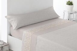Miracle Home. Roda Bed Sheet Set of 4 Pieces, Fitted Sheet, Top Sheet and 2 Pillowcases, Anti-Peeling, Beige, 180 x 200 cm, 180 cm Bed, 2 Pillowcases 107 x 45 cm