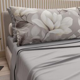 PETTI Artigiani Italiani - Cotton Sheets with Pillowcases in Digital Print, Double Sheet, Floral Pattern 42 Light Grey, 100% Made in Italy