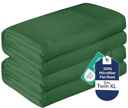 Royale Linens 2 Pack Bulk Flat Sheet Set - Top Sheets - Soft 1800 Microfiber - Stain Resistant - for Hotel, Massage Table, Hospital, Dorm - Twin XL Flat Sheet Sold Separately (Twin XL, Hunter Green)