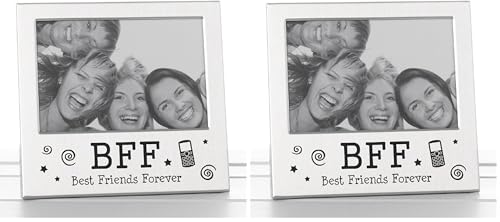Shudehill Giftware Best Friends Forever BFF Photo Picture Frame Satin Silver Finish Lovely Gift, 14x13.5cm JDBFF (Pack of 2)