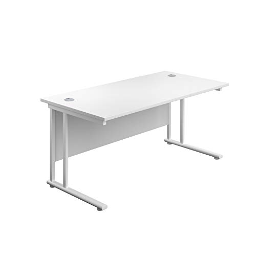 Office Hippo Heavy Duty Rectangular Cantilever Home or Office PC Desk, Table, Integrated Cable Ports, 5 Yr Wty, White Frame/White Top, 180cm x 80cm
