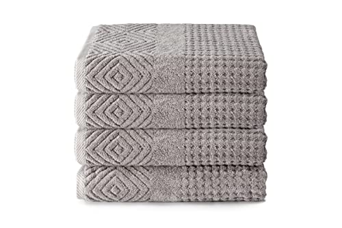 Texere 100% Organic Cotton Diamond Jacquard 700 GSM Luxury Bath Towel Sets - Ultra Soft and Absorbent Hotel and Spa Quality (Diamond, Cathedral Gray, 4 Bath Towels)