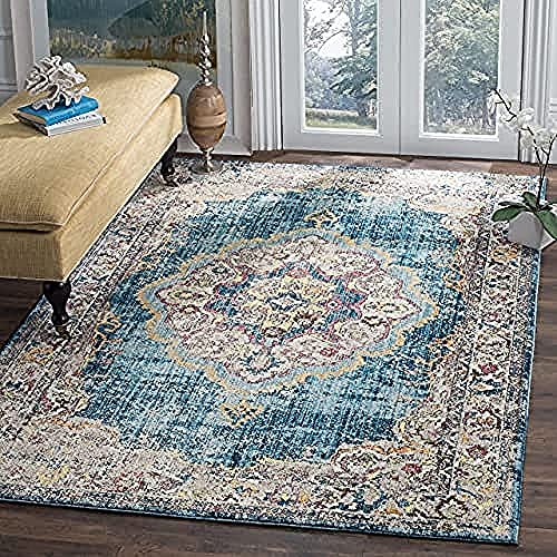 Safavieh Trendy New Transitional Indoor Woven Rectangle Area Rug, Bristol Collection, BTL343, in Blue / Light Grey, 183 X 274 cm for Living Room, Bedroom or Any Indoor Space