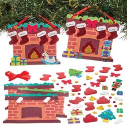 Baker Ross FN328 Christmas Stocking Fireplace Decoration Kits - Pack of 5, Christmas Arts and Crafts for Kids, Christmas Decorations