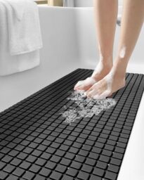 DEXI Bath Mat Non Slip Extra Long, 99x41cm, with Suction Cups and Drain Holes, Machine Washable, for Bathtub and Shower Floor, Black