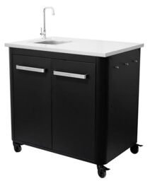 cozze® Outdoor Kitchen 90 with Sink & Tap – Stainless Steel Worktop, Modular BBQ Prep Station with Waste Bag Holder, Storage Cabinet, Hooks, Wheels, 100 kg Load