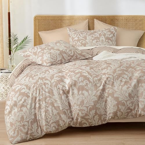 "PHF Ultra Soft Floral Duvet Cover Queen Size, Printed Bedding Set 3 Pieces, Comfy Farmhouse Pattern Duvet Cover Set with 2 Pillow Shams, Zipper Closure and 8 Ties, 90""x90"", Paisley-red"