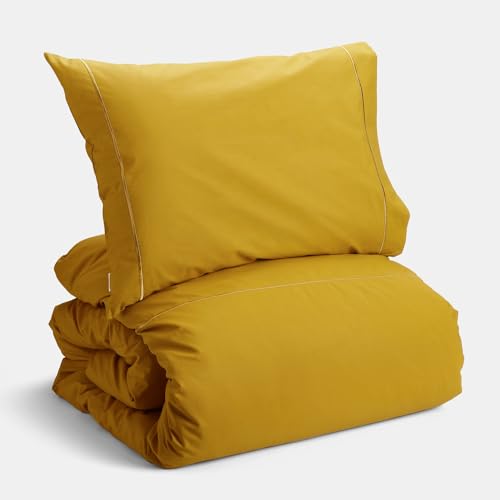 Bianca Plain Dyed Mustard Duvet Cover Set 220 x 220 + 50 x 155 cm + Pillowcase White 50 x 80 cm