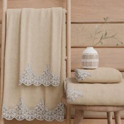 PETTI Artigiani Italiani - 100% Cotton Terry Bath Towels, 1+1 Towel Set, 2 Pieces, 1 Face Towel and 1 Hand Towel, Beige