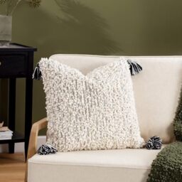 furn. Hoem Cambre Tasselled 100% Cotton Cushion with Feather Filling – Mono (50 x 50cm)