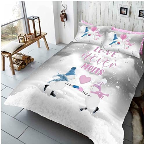GC GAVENO CAVAILIA Christmas Duvet Cover Set, Polycotton Snowman Bedding Double Bed Sets, Washable Quilt Cover, Grey