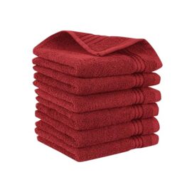 Elegant Comfort Premium Turkish Cotton 6 Pack Washcloths Set - 13 x 13 inch, Luxurious Hotel Spa Quality 100% Turkish Cotton 6PC Washcloth Set - Highly Absorbent - Soft Bathroom Towels, Burgundy