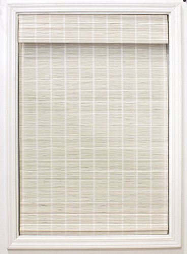 "Radiance Bamboo Blinds - Cordless Bamboo Roman Shades for Windows - Roll Up Bamboo Blinds for Inside & Outside Mount - Roman Blinds Indoor Use - Roman Window Shades - White, 34"" W x 64"" L, 2215332E"