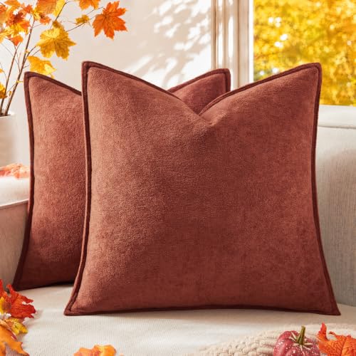 Kevin Textile Fall Waterproof Decorative Pillow Covers Burnt Brick 26x26 Inch Pack of 2 Soft Boucle Textured Euro Pillowcases Elegant Accent Pillows for Couch Sofa Chair Bed Home Decor Indoor Outdoor