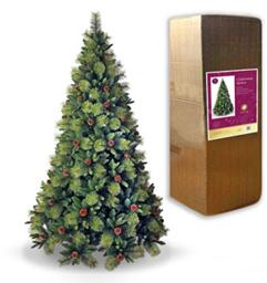 8Ft/2.4m Californian Boulder Pine Bushy Look Luxurious Forest Green Artificial Christmas Tree Pine Cones Hinged Branches Xmas Home Showroom Centerpiece Decorations