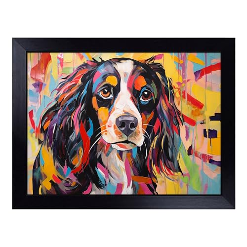 Lap Tray with Bean Bag Cushion, Cavalier King Charles Spaniel Gestural - Handmade in the UK, Raised Wooden Edge, Padded Cushion, Heat-Resistant Wipe-Clean Surface, for Meals, Laptops and Crafts