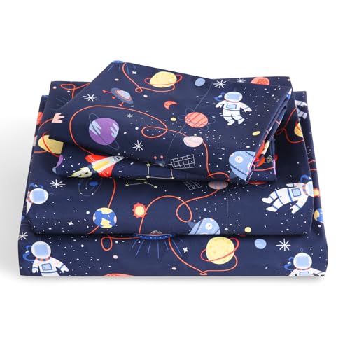 LONAVA Full Sheet Set Kids - Astronauts 4 Pieces Soft Cute Microfiber Bed Sheet for Boy Girls Teens, Oeko Texted Breathable Cooling Fabric & Deep Pocket Full Elastic Sheets