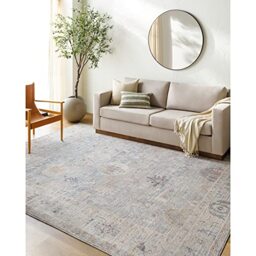 Livabliss x Becki Owens Marlene Vintage Area Rug - 198x275 cm, Traditional Multicoloured Boho Style, Easy Care Pile, Bohemian Large Rug for Living Room, Dining Floor, Kitchen, Cream, Coral, Blue