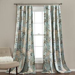"Lush Decor Botanical Garden Curtains Floral Bird Print Light Filtering Window Panel Drapes Set for Living, Dining, Bedroom (Pair), Blue, 52"" W x 108L"