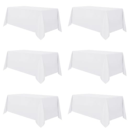 sancua 6 Pack White Tablecloth 90 x 132 Inch - Rectangle Table Cloth for 6 Feet Tables Stain and Wrinkle Resistant Washable Polyester Table Cover for Dining Wedding Banquet Party Buffet Restaurant