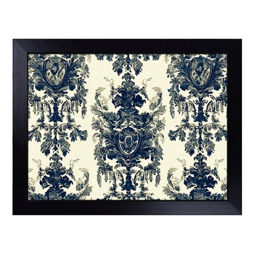 Lap Tray with Bean Bag Cushion, Damask Pattern - Handmade in the UK, Raised Wooden Edge, Padded Cushion, Heat-Resistant Wipe-Clean Surface, for Meals, Laptops and Crafts