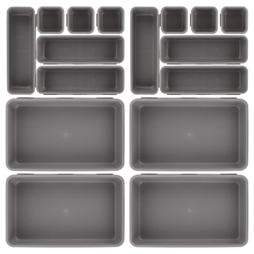 ASelected 16 Pcs Drawer Organisers - Interlocking Drawer Dividers Plastic Storage Trays Tidy Desk Drawer Organisers for Kitchen Office Make-Up Clothing