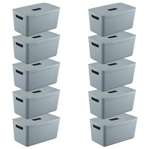 IDEA HOME Storage Boxes with Lids 10 Pieces - Plastic Storage Box - Storage Organiser - Really Useful Boxes for Storing Various Items in the Living Room, Bedroom or Bathroom 8L, Blue
