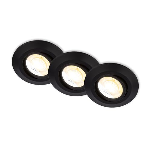 BRILONER - Set of 3 LED recessed spotlights 230V Housing 50% Recycled, Dimmable, Swivelling, Ra90, Colour Temperature Change, LED spot, Flat, Ceiling Spots, Recessed Lights, 68mm, 90x24mm (DxH)