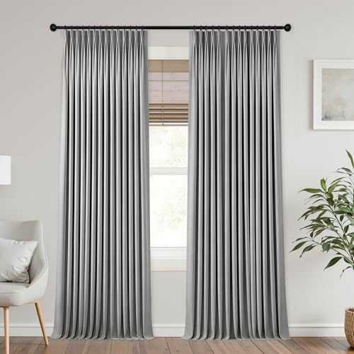 Mrs.Naturall Grey Linen Pinch Pleated Blackout Curtains 42x84 Inche Length for Dining Room