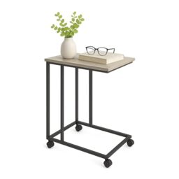 Relaxdays side table on castors, HWD: 68 x 50 x 35 cm, MDF, metal, C-shape, coffee table for sliding under, grey/black