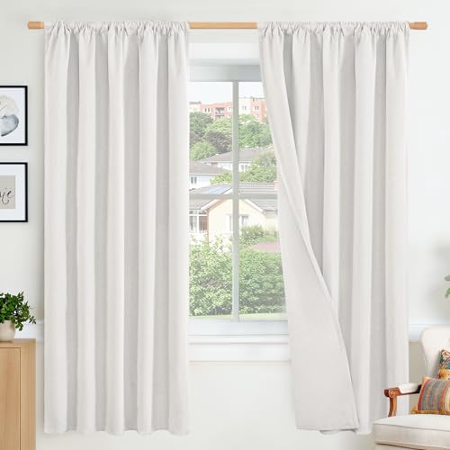 BGment Linen Blackout Curtains 72 Inch Length for Bedroom Window, Greyish White Room Darkening Drapes Textured for Living Room Rod Pocket Thermal Insulated, 2 Panels, Each 52 Inch Wide