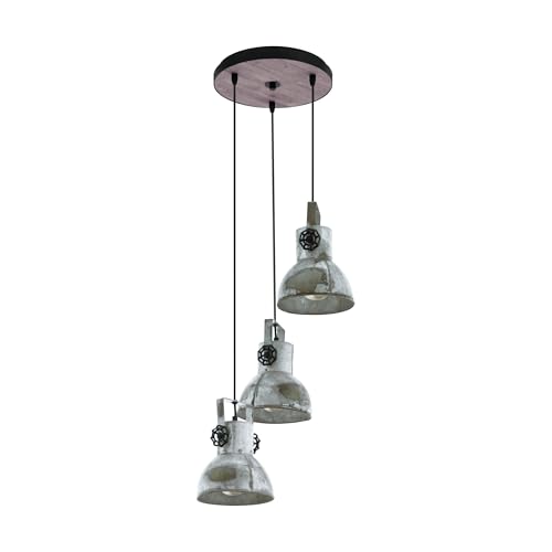 Eglo Barnstaple Pendant Lamp, 3-Light Vintage Hanging Light in Industrial Style, Retro Steel Pendant in Zinc Used Finish, Brown Patina, Black, E27 Socket