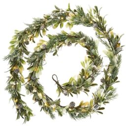 WeRChristmas Pre-Lit Frosted Mistletoe Garland, 55 Warm White LED Lights