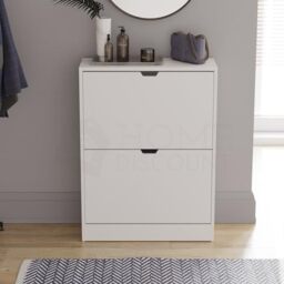 Vida Designs Shoe Cabinet, Wooden Shoe Storage Unit with 2 Flip Drawers, Multifunctional Dust-Proof Space-Saving Slim Cupboard for Hallway or Entryway, 100% FSC Certified (White, 2 Drawer)