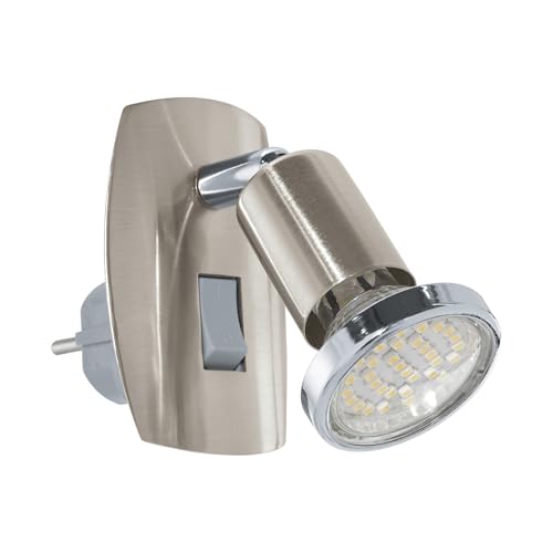 Eglo LED Night Light Plug in wall Mini 4, Spotlight with Switch, Flexible Socket lamp, Silver and Chrome-Coloured Steel, GU10