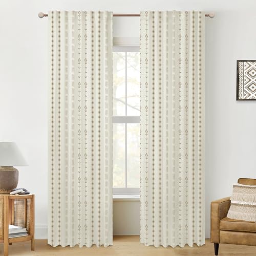 Brown Curtains for Living Room Bedroom 96 Inches Long 2 Panels,Boho Cream Window Curtains Sets Cortinas para Sala Modernas 2025