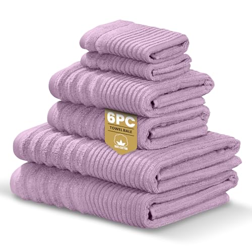 Rapport Home Linear 6-Piece Towel Bale - Bale Lavendar Pink - Luxurious 100% Cotton 500gsm Bathroom Set