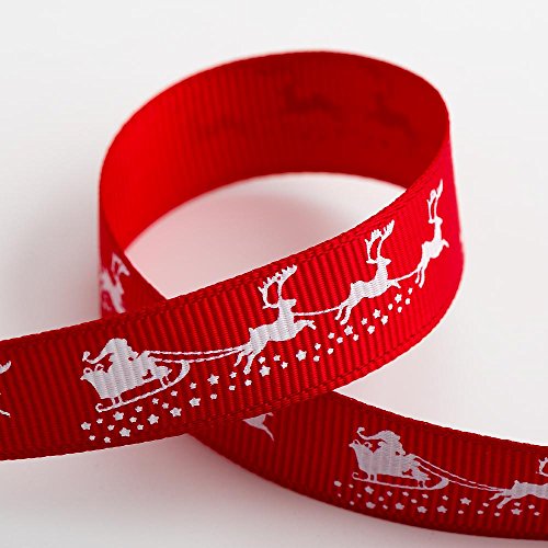 Italian Options Santa's Sledge Christmas Grosgrain Ribbon, Red Christmas Ribbon for Crafts, Gift Wrapping, Wreaths, Tree Decorations, Hair Bows, Red, 16 mm x 5 Metre Roll