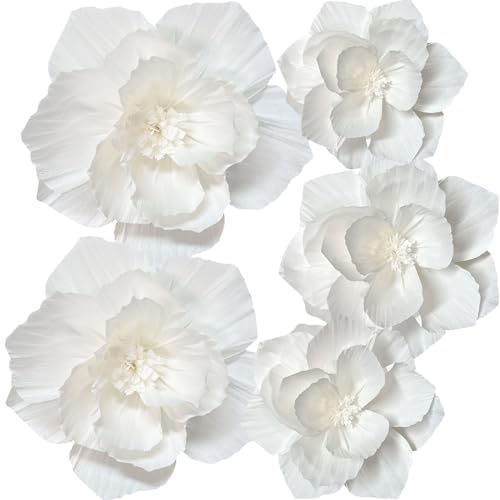 ANSOMO, White Paper Flowers Artificial 3D Wall Decor Wedding Birthday Bridal Shower Baby Shower Nursery Background Table Decorations Party Decorations