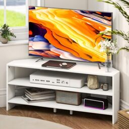 HOMCOM Corner TV Stand, Modern TV Unit for 47 Inch Television White