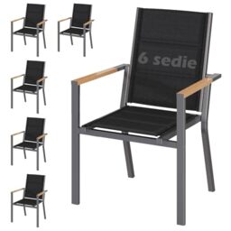 JUMMICO Stackable Garden Chair, Full Aluminium Frame with Comfort Seat, Sturdy Design & Wood-Look Armrests for Patio, Garden and Pool Area