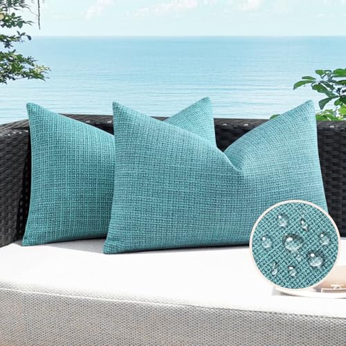 Artscope Outdoor Waterproof Throw Pillow Covers 16x24 Inch Decorative Linen Outdoor Pillows Cushion Case for Patio Couch Sofa - Turquoise