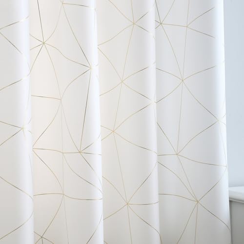 Taisier Home Gold Geometric Line Grommet Top Curtains, Lightweight Semi Sheer Light Filtering Window Drapes with Printing Design, Cream, W52 x L63 Inch, 2 Panels