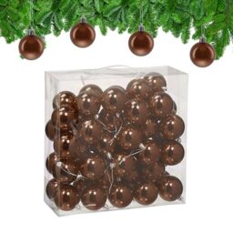 Relaxdays Christmas Baubles, Set of 50, Festive Tree Ornaments, D: 6 cm, Holiday Decorations, Plastic, Shiny, Brown