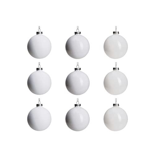 DN DECONATION White Glass Christmas Ball Ornaments, Hanging Christmas Baubles for Xmas Tree Decoration, Set of 9 Decor for Holiday, Halloween, Wedding Party Gift
