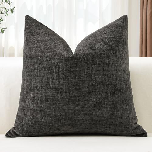 OTOSTAR Chenille Throw Pillow Covers 16x16 Inch Soft Farmhouse Dark Grey Decorative Pillow Covers Solid Square Cushion Case for Sofa Bed Living Room Couch Home Decor (Dark Grey)