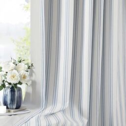 "ZJDECOR 63 Inch Blue Striped Full Blackout Window Curtain Panels,Blue Stripe on White Cotton Blended Light Filteirng Fabric,Room Darkening Window Treatment for Bedroom,Rod Pocket Back Tab,55""Wx63""Lx2"