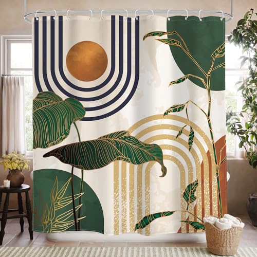 Glawry Boho Shower Curtain Abstract Mid Century Bathroom Curtain Set - Bathroom Decor Waterproof Fabric with Free Hooks